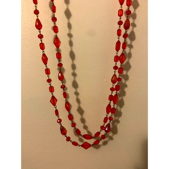 Red Beaded Double Necklace 39" Diameter - Picture 3 of 6